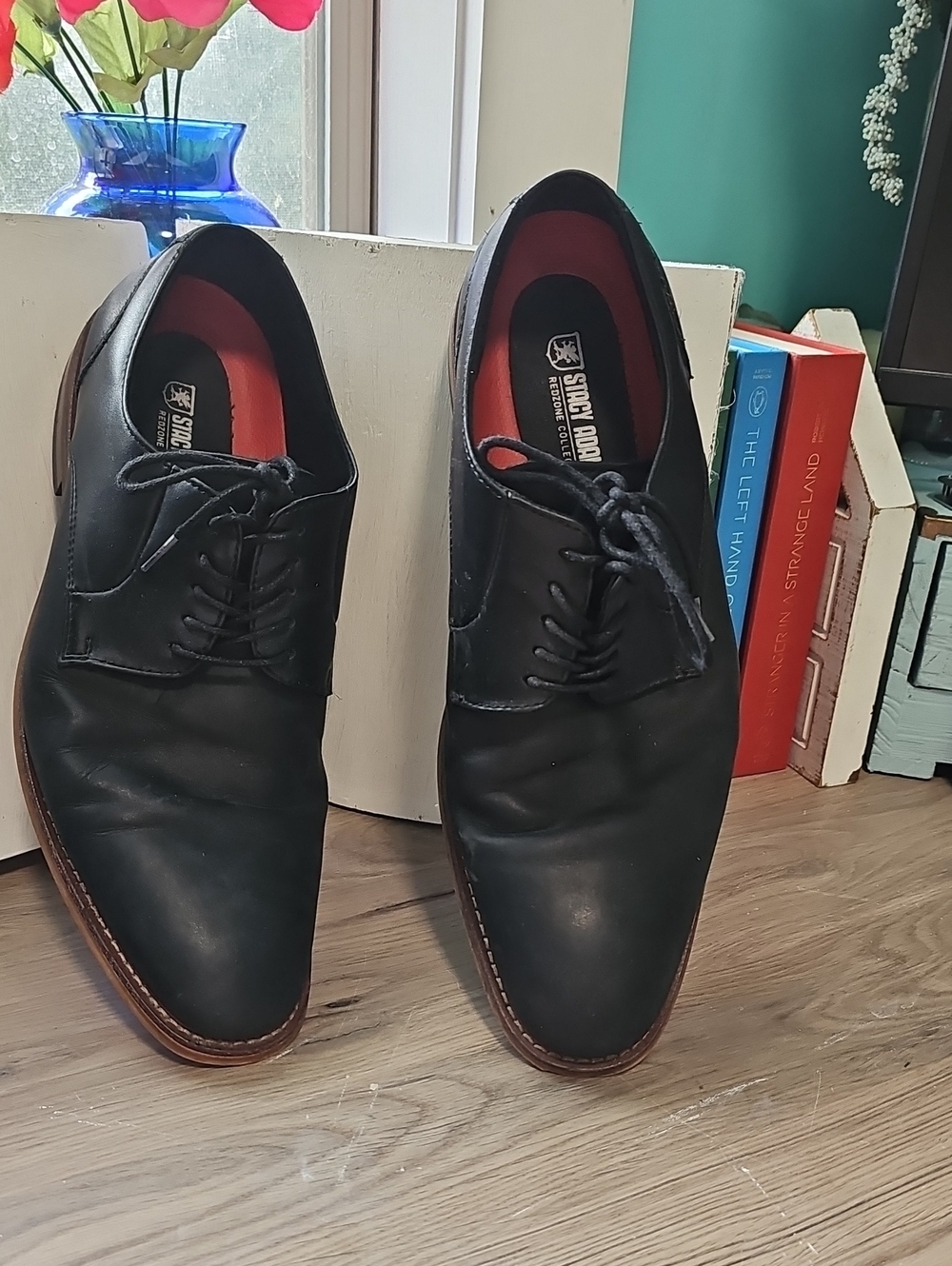 Stacy Adams Black Leather Plain-Toe Derby Oxfords 10.5